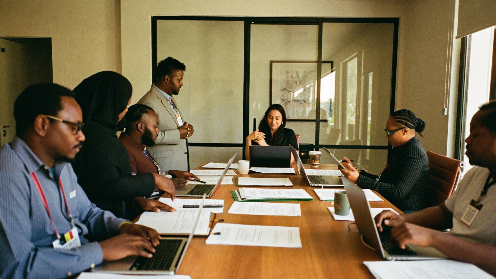 Team standing meeting at the Nairobi office