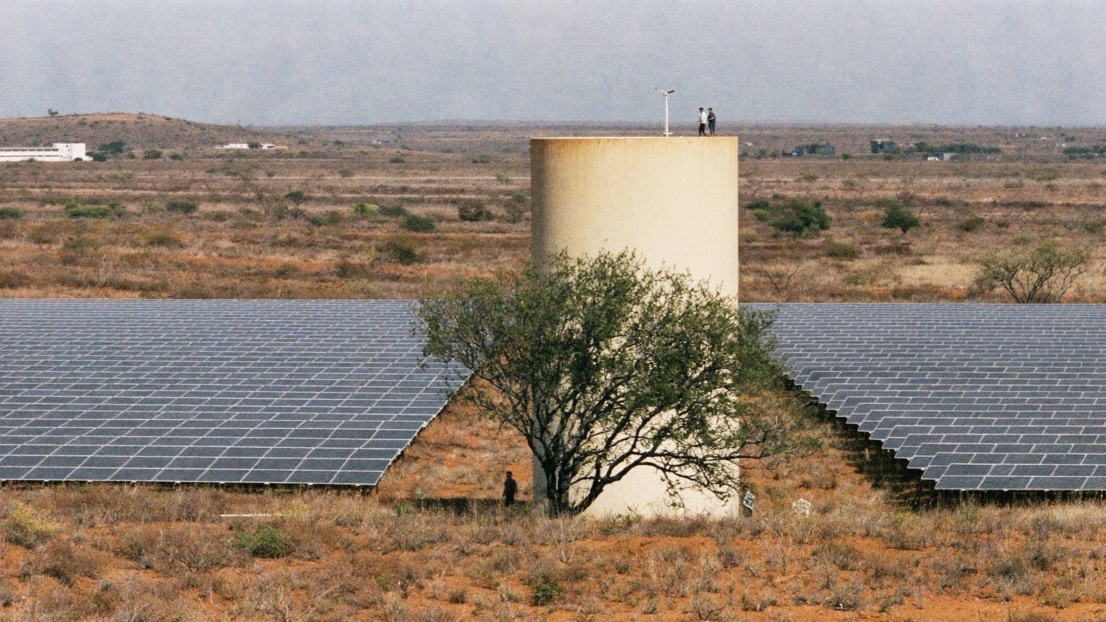 Solar array and water tower in Wajir county